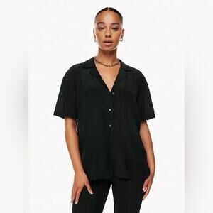 Aritzia Babaton Academy Silk Shortsleeve Drop Shoulder. Notch Collar Blouse
